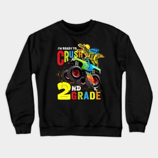 2nd Grade Dinosaur Monster Truck Back To School Shirt Boys Crewneck Sweatshirt